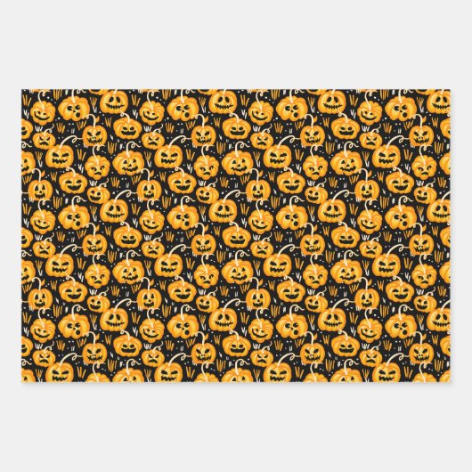 Classic Halloween Patterns - Zwart en Sinaasappel Inpakpapier Vel (Voorkant)