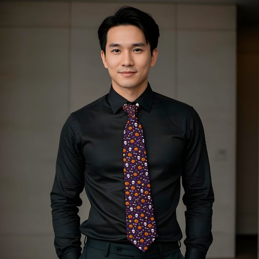 Classic Halloween thema Patroon Donker Paarse Stropdas