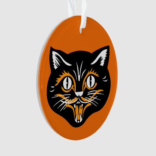 Classic Halloween Zwart Kat Gezicht Fangs Sinaasap Ornament (voorkant)
