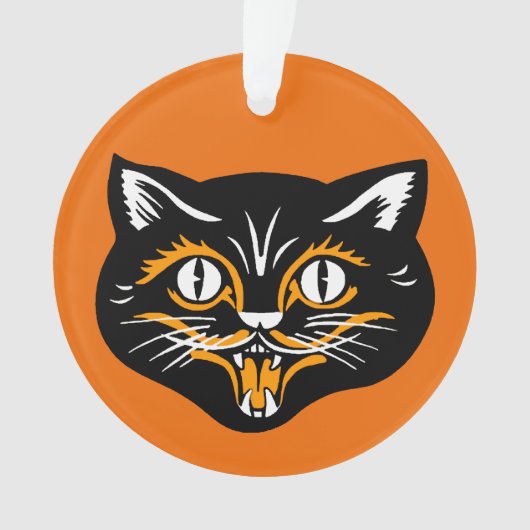 Classic Halloween Zwart Kat Gezicht Fangs Sinaasap Ornament (voorkant)