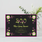Classic Halloween Zwart & Roze Schedel Baby shower Kaart (Staand voorkant)