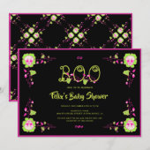 Classic Halloween Zwart & Roze Schedel Baby shower Kaart (Voorkant / Achterkant)