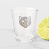 Classic Halloween Zwart Sinaasappel Kattengezicht Shot Glas (Achterkant)