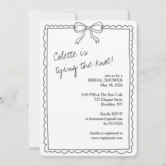 Classic Hand Drawn Bow Elegant Chic Vrijgezellenfe Kaart (Voorkant)