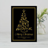 Classic Hand-Drawn Christmas Tree Black Non-Photo Folie Feestdagenkaart (Staand Voorkant)
