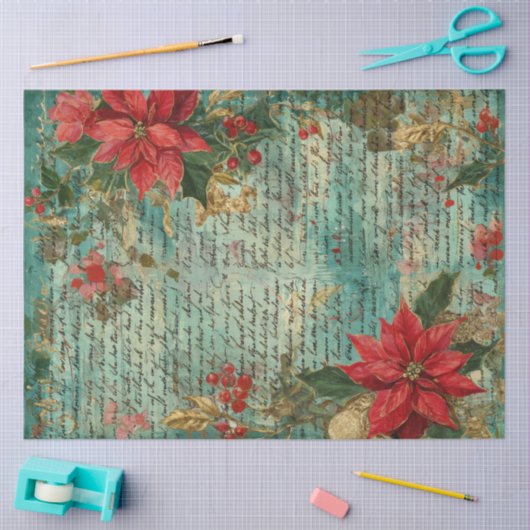 Classic Handwritten Poinsettia Christmas Holiday Tissuepapier (Craft)