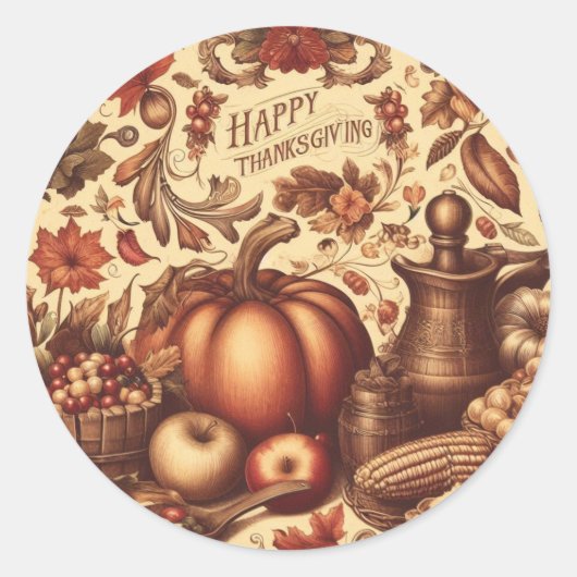 /Classic Happy Thanksgiving Ronde Sticker (Voorkant)
