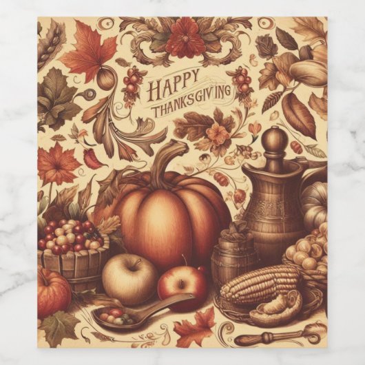 /Classic Happy Thanksgiving Wijn Etiket (Enkel label)