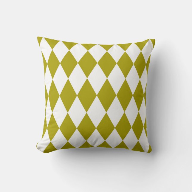 Classic Harlequin Diamond Pattern Chartreuse Kussen (Voorkant)