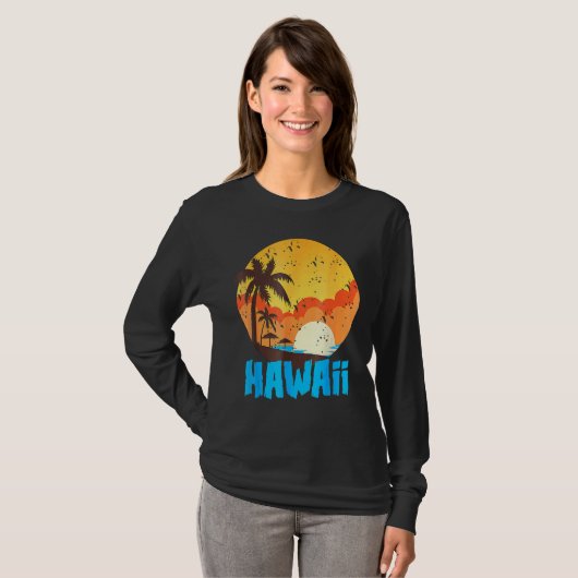 Classic Hawaiian Palm Beach Hawaii Cool 70's 80's T-shirt (Voorkant volledig)