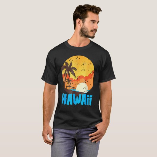 Classic Hawaiian Palm Beach Hawaii Cool 70's 80's T-shirt (Voorkant volledig)