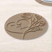 Classic Heart Taupe gepersonaliseerde bruiloft Ronde Kartonnen Onderzetter (Gebogen)