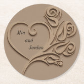 Classic Heart Taupe gepersonaliseerde bruiloft Ronde Kartonnen Onderzetter (Voorkant)