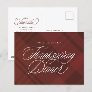 Classic herfst plaid Thanksgiving Dineruitnodiging Briefkaart
