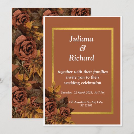 Classic Herfst Roos Uitnodiging (Voorkant / Achterkant)