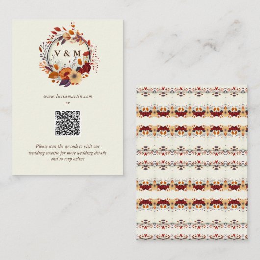 Classic Herfst Wildflower Naam QR Code Bruiloft RS Informatiekaartje (Voorkant / Achterkant)