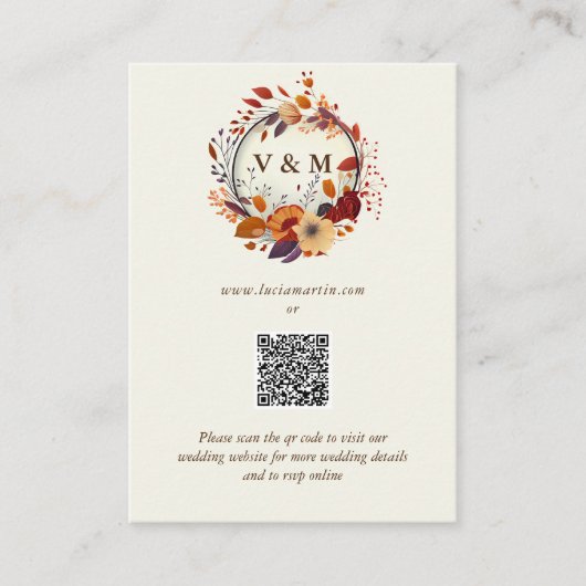 Classic Herfst Wildflower Naam QR Code Bruiloft RS Informatiekaartje (Voorkant)