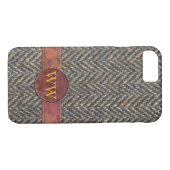 Classic Herringbone Tweed en Leather Monogram Case-Mate iPhone Case (Achterkant (Horizontaal))