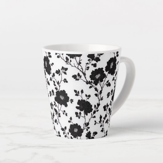 Classic High Contrast Black Floral Silhouette Latte Mok (Rechterhoek)