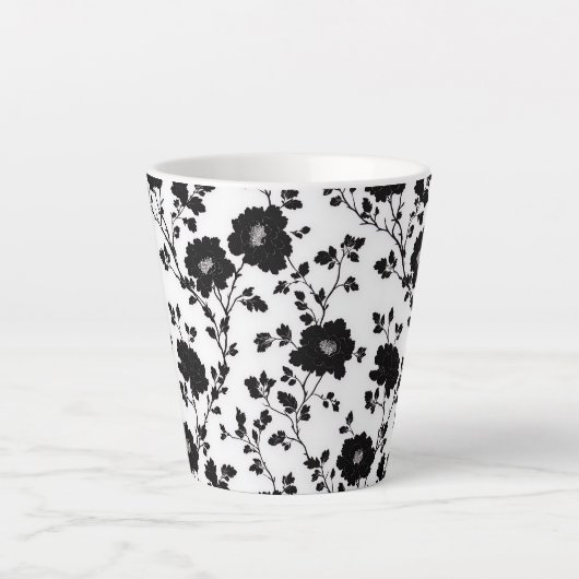 Classic High Contrast Black Floral Silhouette Latte Mok (Voorkant)