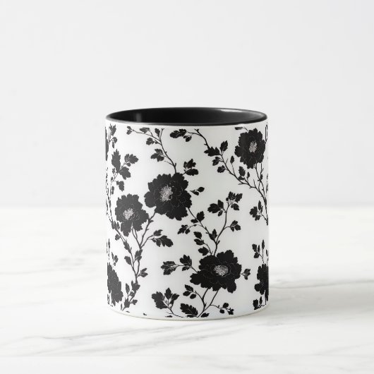 Classic High Contrast Black Floral Silhouette Mok (Midden)