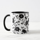 Classic High Contrast Black Floral Silhouette Mok (Links)