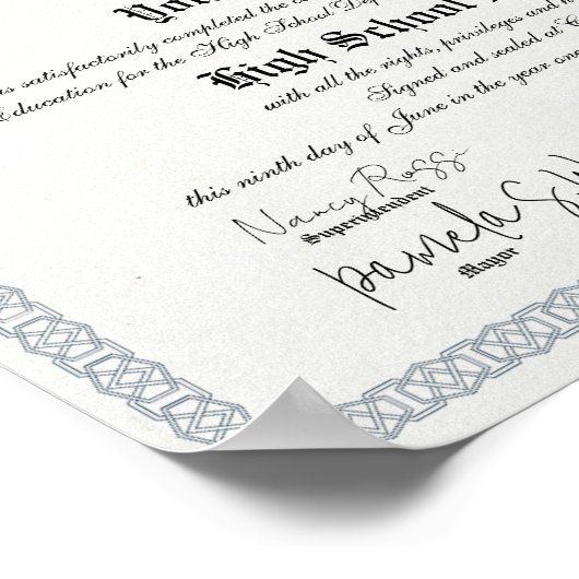 Classic High School Diploma Sjabloon Replica Poster (Hoek)