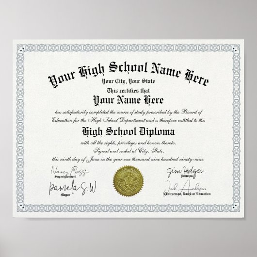 Classic High School Diploma Sjabloon Replica Poster (Voorkant)