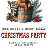 Classic highland cow Christmas invite red florals Kaart