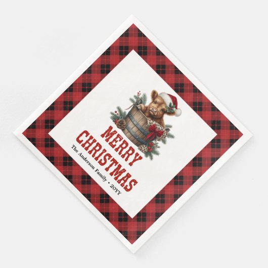 Classic highland cow Christmas napkins red black Servet (Hoek)
