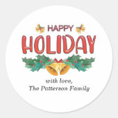 Classic Holiday Bells & Holly Familienaam Sticker (Voorkant)