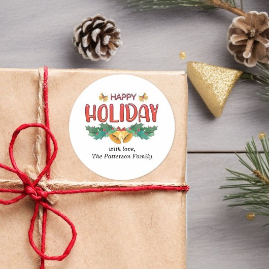 Classic Holiday Bells & Holly Familienaam Sticker