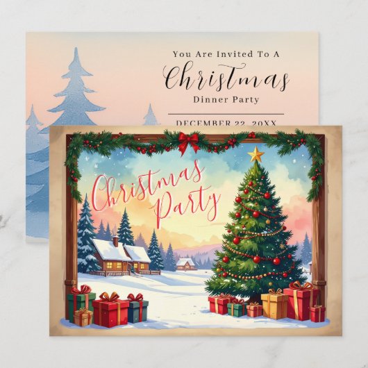Classic Holiday Christmas Party Invitation Kaart (Voorkant / Achterkant)