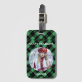 Classic Holiday Green Checkered Pattern Custom Bagagelabel (Voorkant (verticaal))