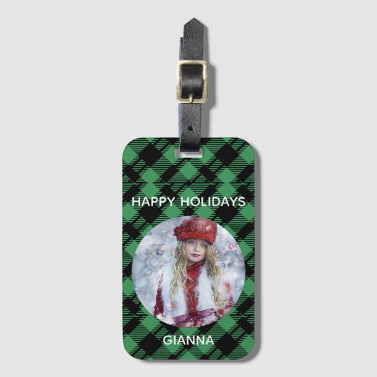 Classic Holiday Green Checkered Pattern Custom Bagagelabel (Voorkant (verticaal))