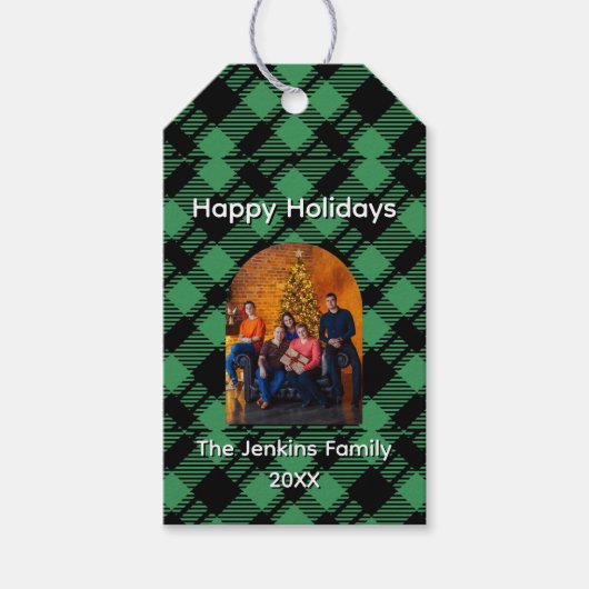 Classic Holiday Green Checkered Pattern Custom Cadeaulabel (Voorkant)