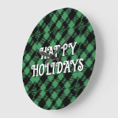 Classic Holiday Green Checkered Pattern Custom Grote Klok (Hoek)