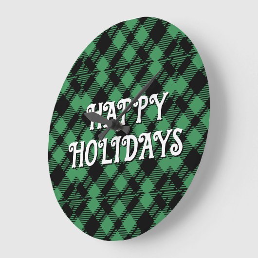 Classic Holiday Green Checkered Pattern Custom Grote Klok (Hoek)