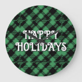 Classic Holiday Green Checkered Pattern Custom Grote Klok (Voorkant)