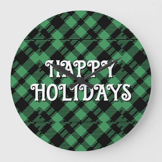 Classic Holiday Green Checkered Pattern Custom Grote Klok (Voorkant)