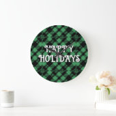 Classic Holiday Green Checkered Pattern Custom Grote Klok (Huis)