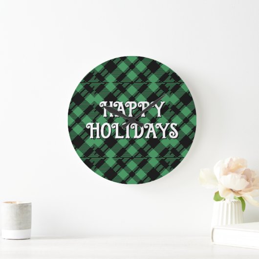 Classic Holiday Green Checkered Pattern Custom Grote Klok (Huis)
