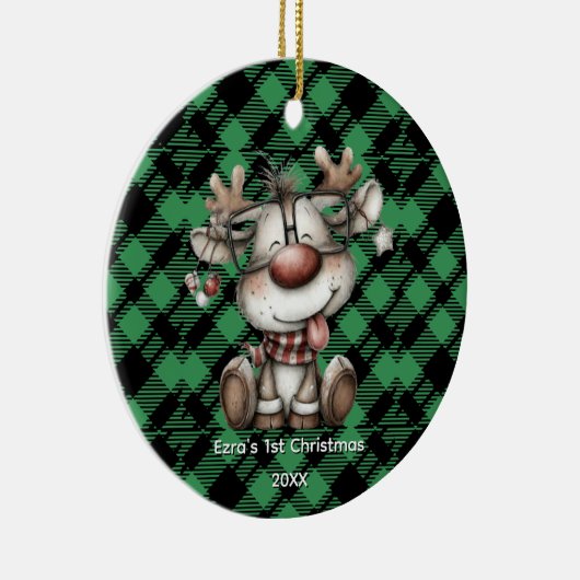 Classic Holiday Green Checkered Pattern Custom Keramisch Ornament (Rechts)