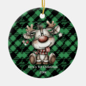 Classic Holiday Green Checkered Pattern Custom Keramisch Ornament (Voorkant)