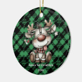 Classic Holiday Green Checkered Pattern Custom Keramisch Ornament (Links)