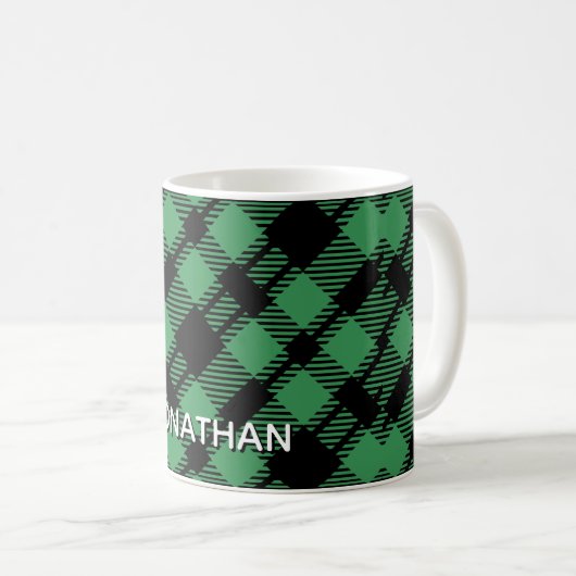 Classic Holiday Green Checkered Pattern Custom Koffiemok (Voorkant rechts)