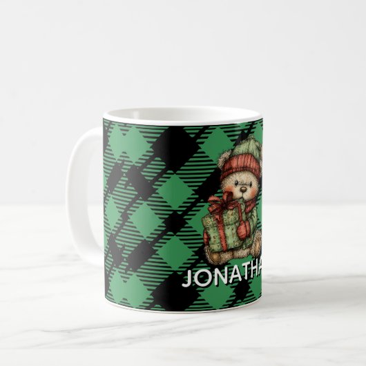 Classic Holiday Green Checkered Pattern Custom Koffiemok (Voorkant links)