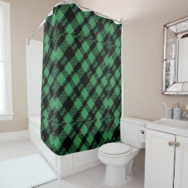 Classic Holiday Green Checkered Pattern  Douchegordijn