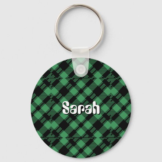 Classic Holiday Green Checkered Pattern Sleutelhanger (Voorkant)