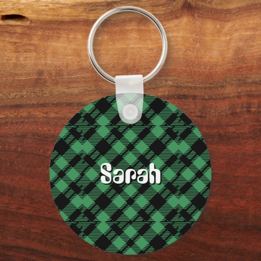 Classic Holiday Green Checkered Pattern  Sleutelhanger (Achterkant)